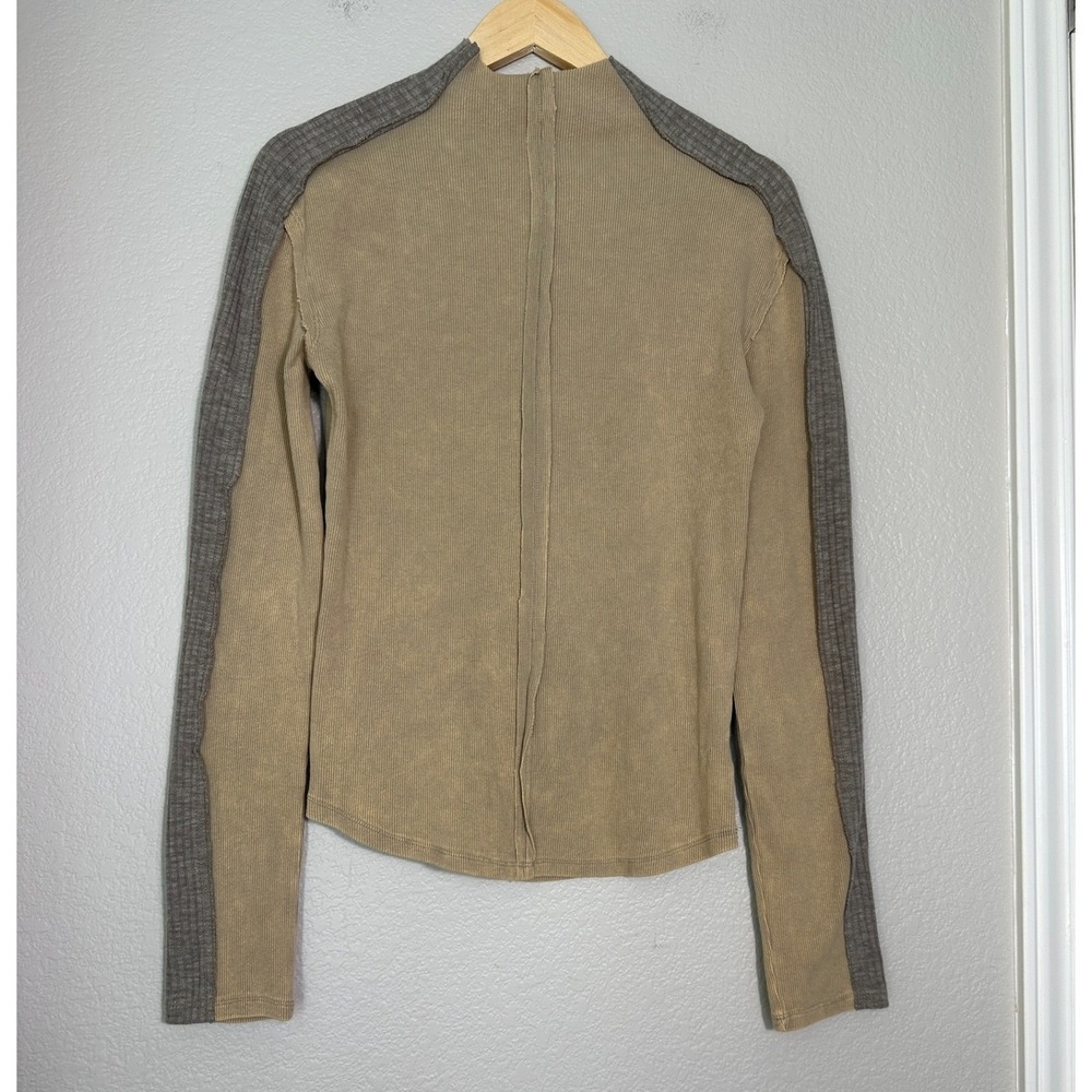 Oli & Hali Ribbed Mock Neck Top Cotton Blend Top Large Tan Gray Boho Fall Staple